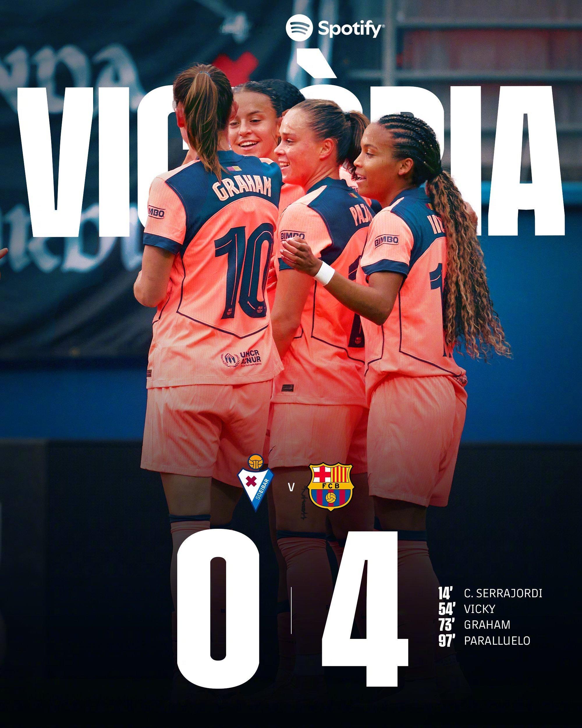 ⚽️ 女足西甲联赛第六轮，巴萨女足客场4-0大胜埃瓦尔女足！克拉拉、维姬、汉森和