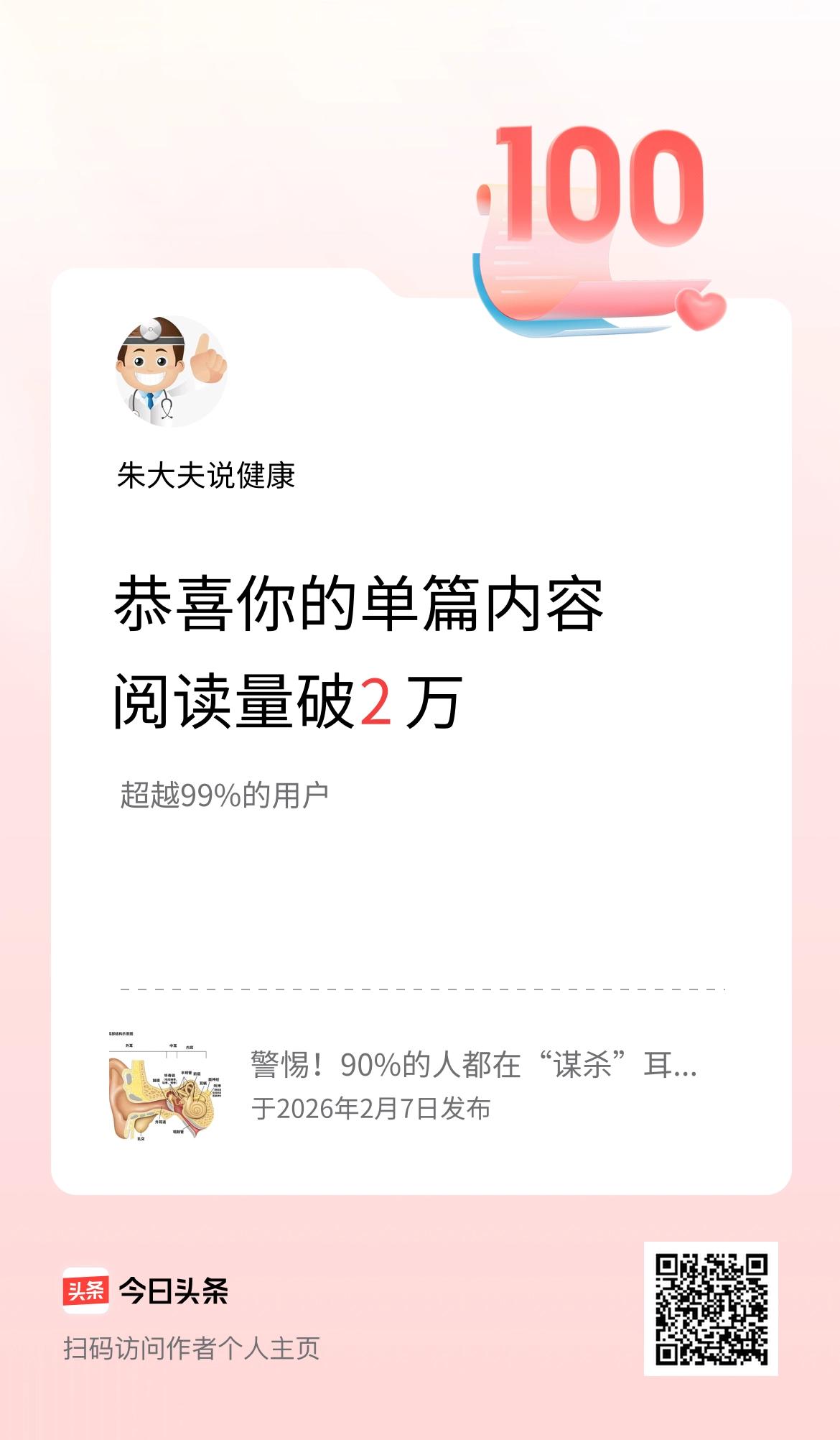单篇内容获得阅读量破2万啦！