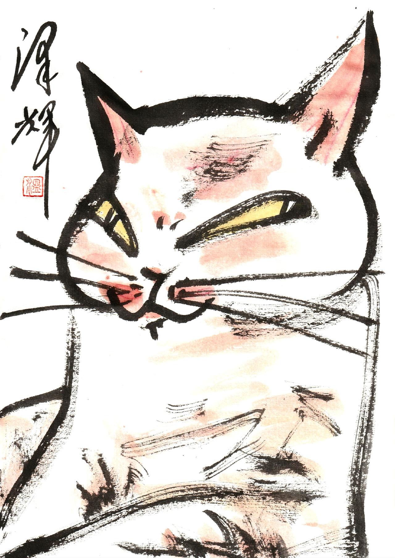 中国画猫猫 国画喵星人 水墨猫猫 国画画表情包 温泽辉潦草猫