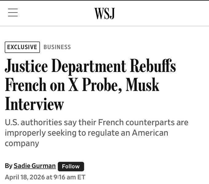 司法部刚刚告知法国执法当局，它不会协助他们调查 的努力。指责法国滥用其刑事司法系