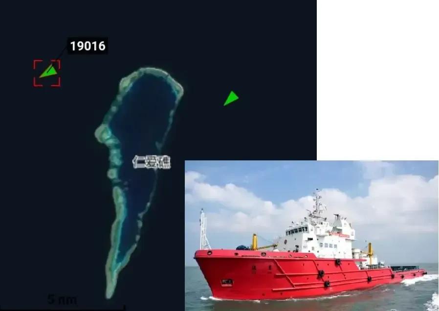 2023年5月12日‬消息：仁爱礁海域疑似出现大型拖船！有媒体称昨日AIS系统显