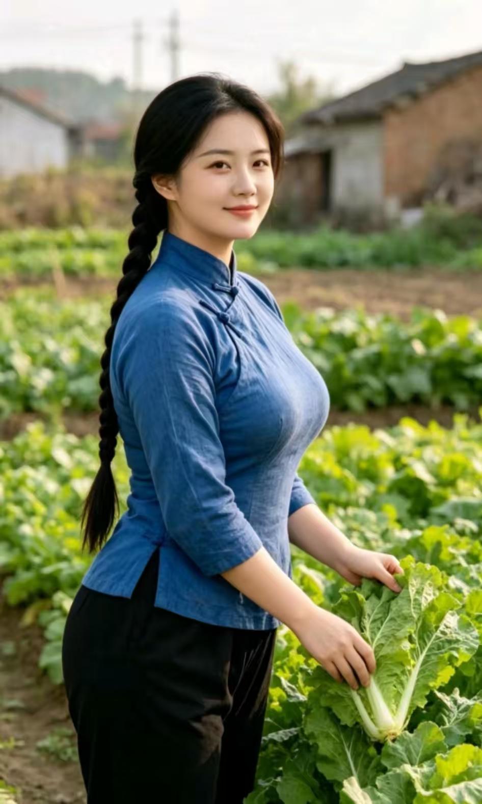 田园少女
田园俏女笑如花，
纤手轻捧绿野嘉。
不染尘烦怀素朴，
一心清雅恋烟霞。