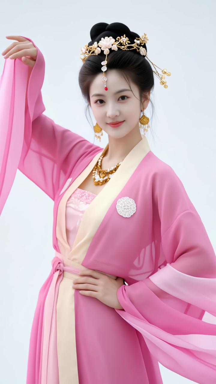 粉衣美人，笑靥如花。