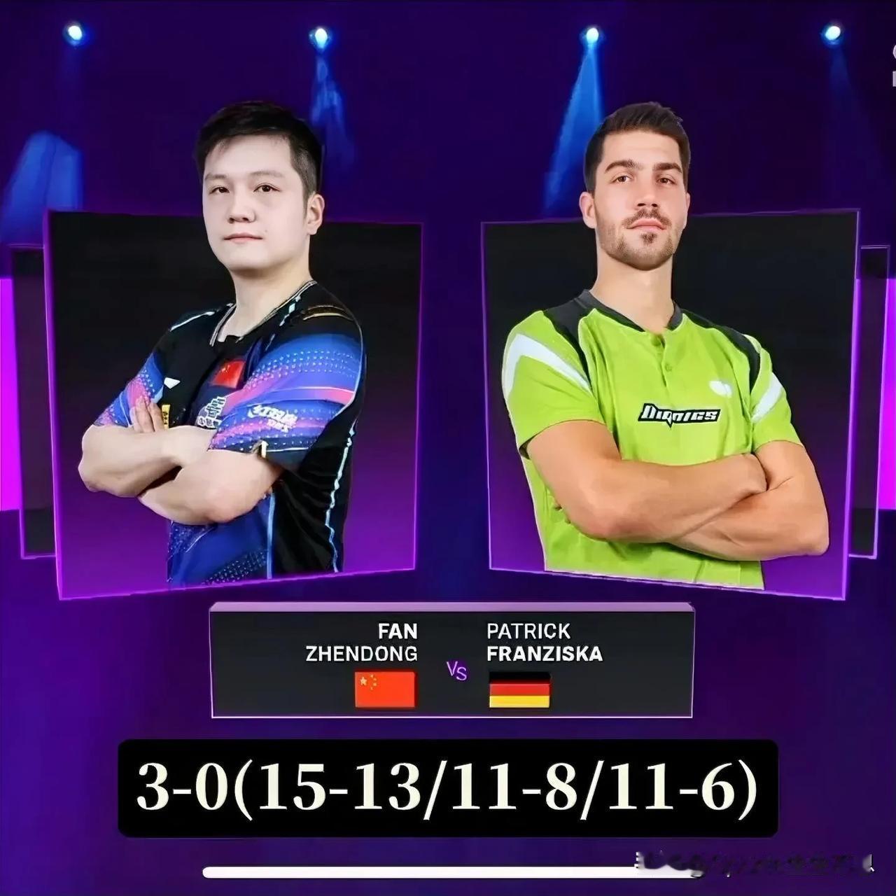 WTT仁川冠军赛，樊振东晋级男单八强。
3月29日
男子单打1/8决赛
樊振东(