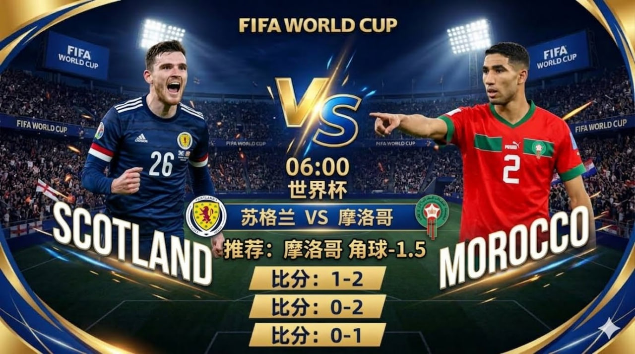 ⏰ 06:00 苏格兰 🆚 摩洛哥 足球比分预测苏格兰vs摩洛哥 🔥 亚盘推