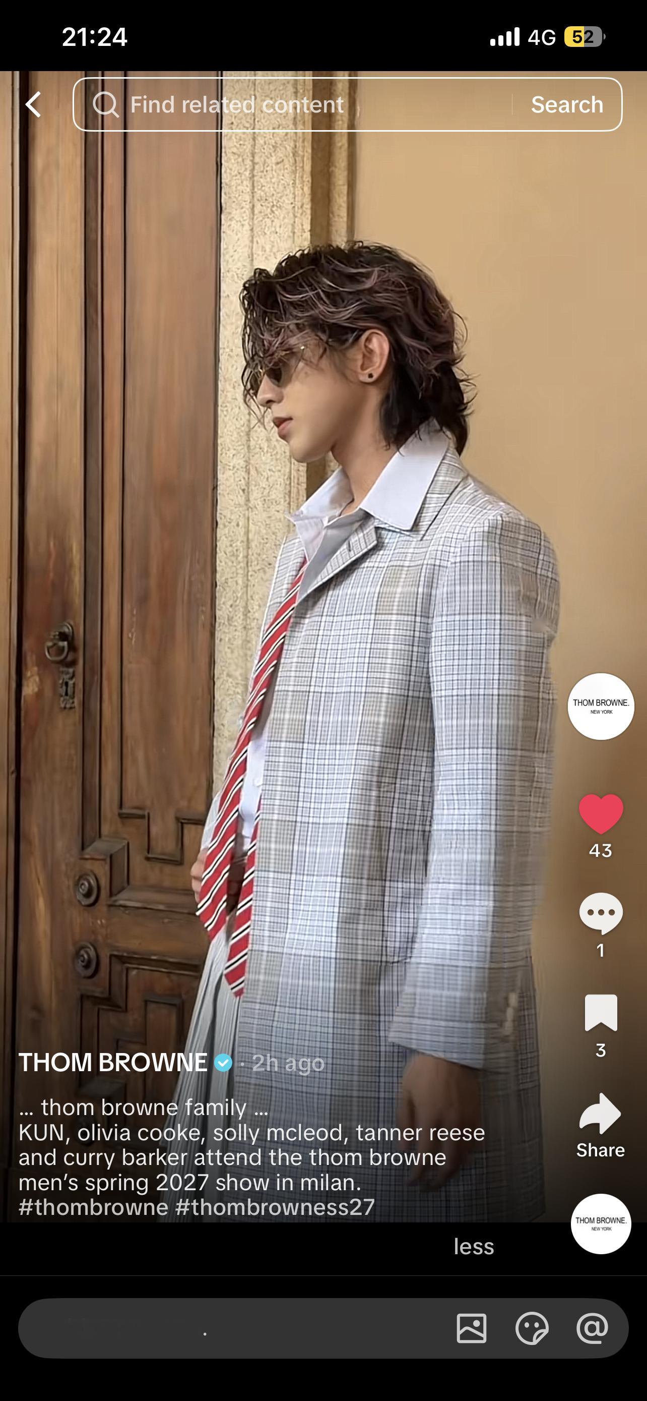 蔡徐坤米兰时装周 cxk 蔡徐坤 thombrowne Thom Browne 