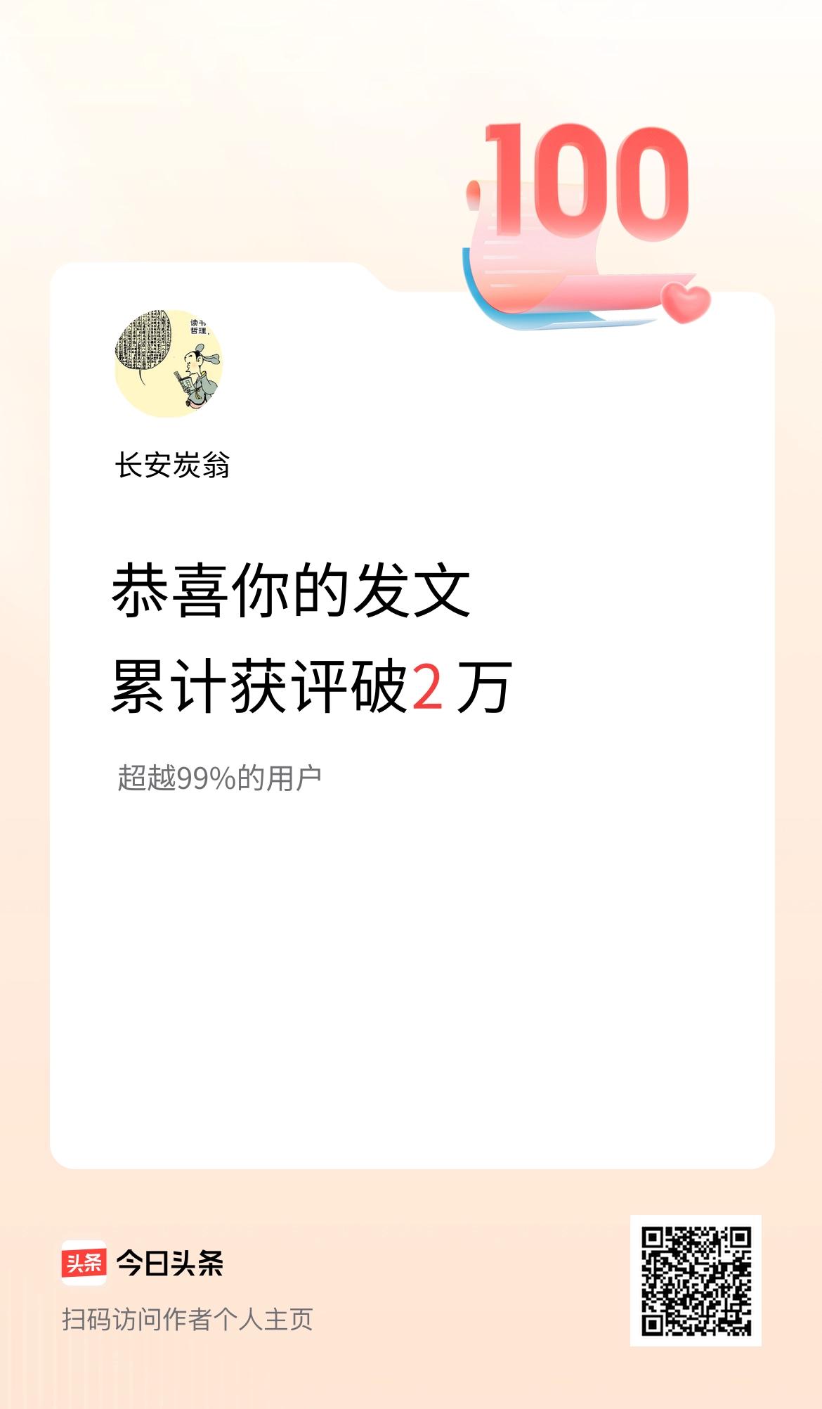 我在头条累计获评论量破2万啦！
