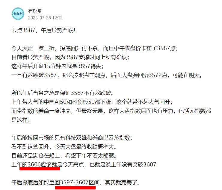A股经典演绎，3597收盘完美！

中午的预判基本兑现，
3597-3607区间