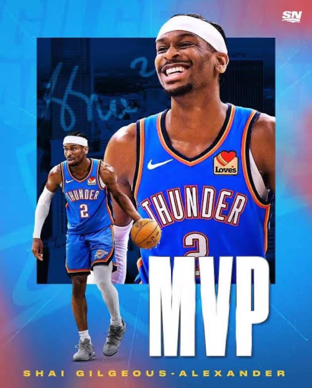 亚历山大毫无意外的获得了MVP。雷霆队史第一人，去年拿到FMVP就已经是了，现在