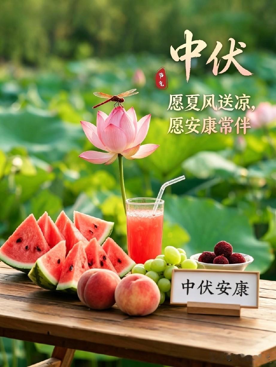 中伏炎天暑气扬，清风一缕慰寻常。
且将烦忧随风散，静伴蝉鸣享清光。
心若平和消酷