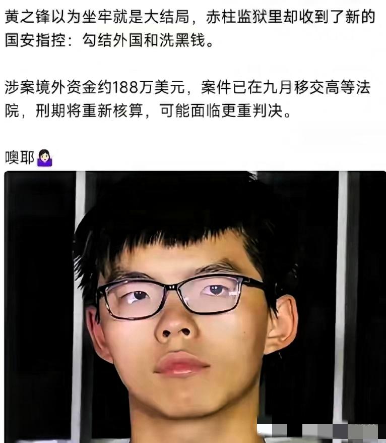 黄之锋这跳梁小丑，还以为蹲七年牢就万事大吉？简直太天真！现在国安局直接把新指控递