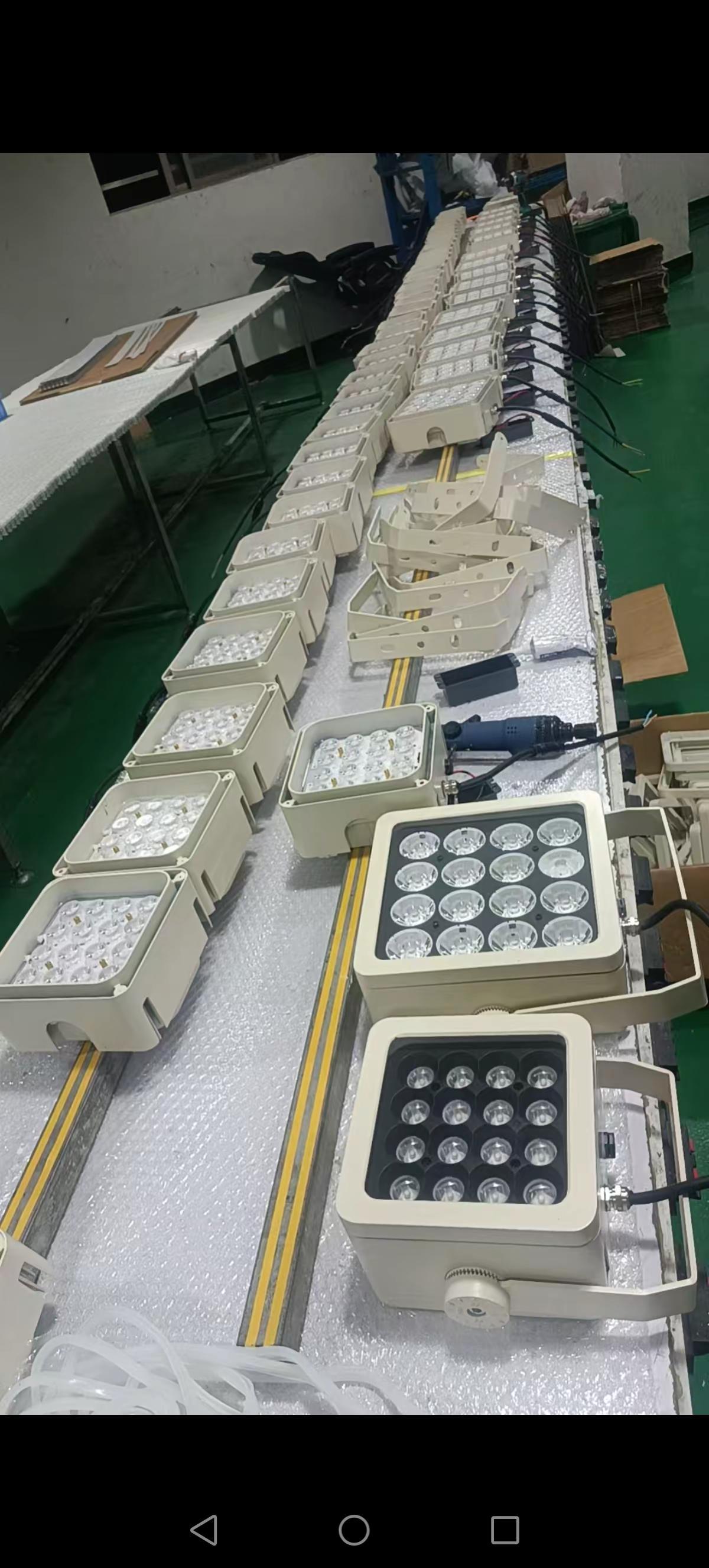 户外亮化投光灯。工业生产现场实拍 专业光源配置 led灯具生产 照明产品生产