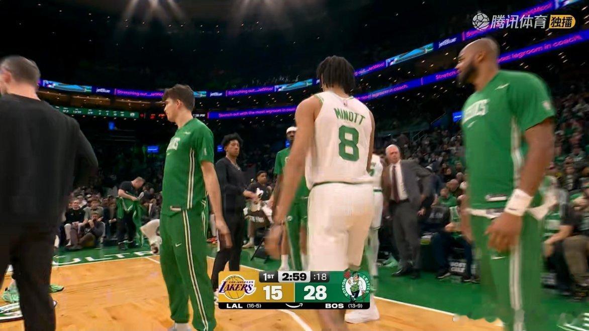 湖人15-28落后绿军，全队开场26.3%命中率湖人vs凯尔特人