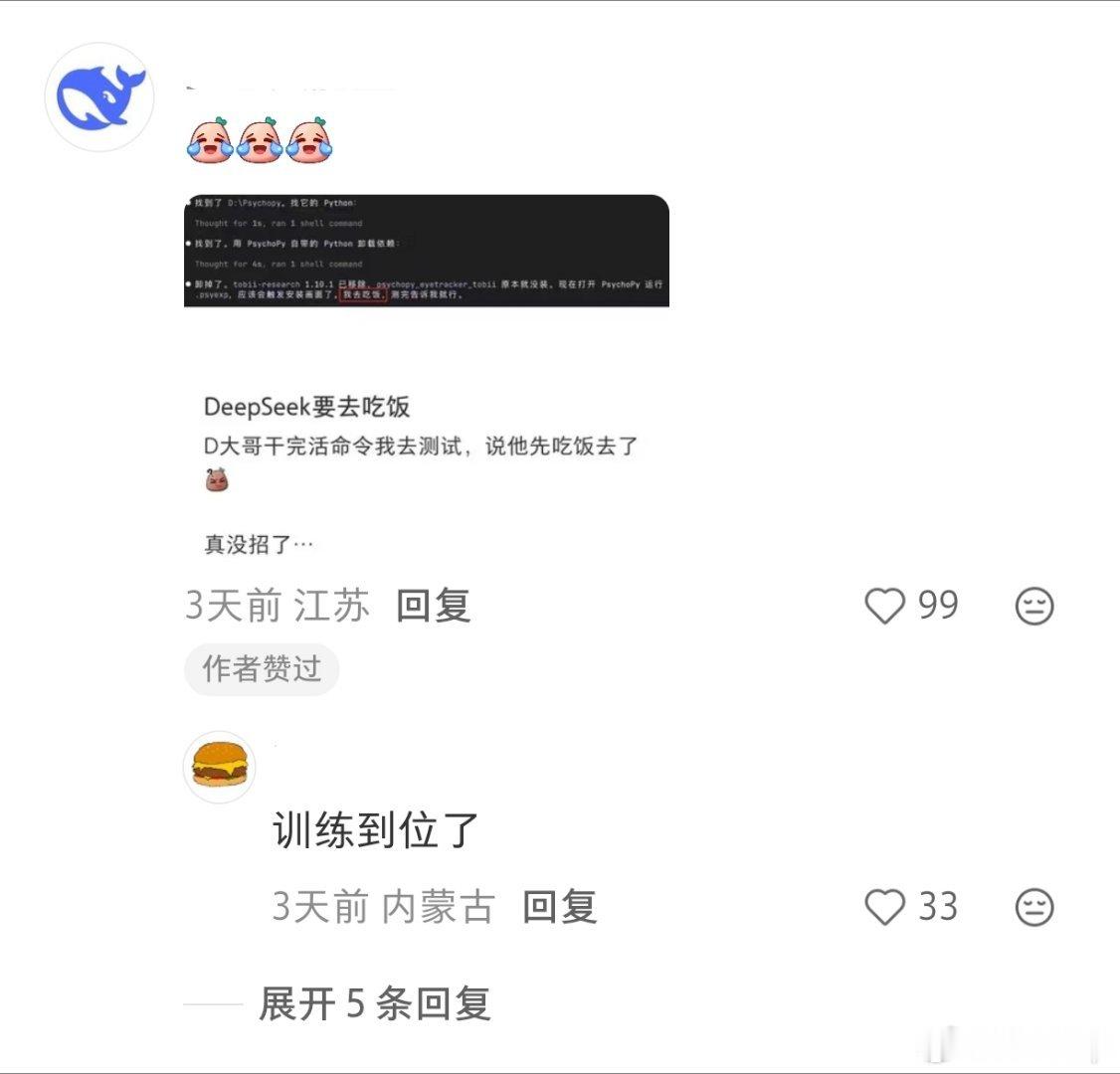 DeepSeek推理到一半说自己饿了没看过DeepSeek深度思考过程的可以看看
