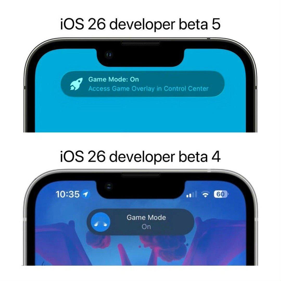 iOS 26 beta 4 和 beta 5 中游戏模式窗口弹出的对比 ​张晋和
