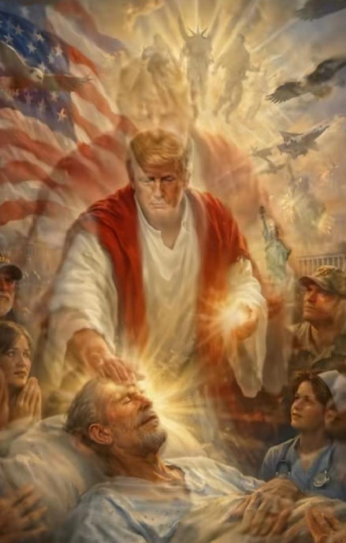 自诩“耶稣”救世，实则“撒旦”现身。特朗普疯狂攻击教皇后，发了一张自己化身 “耶