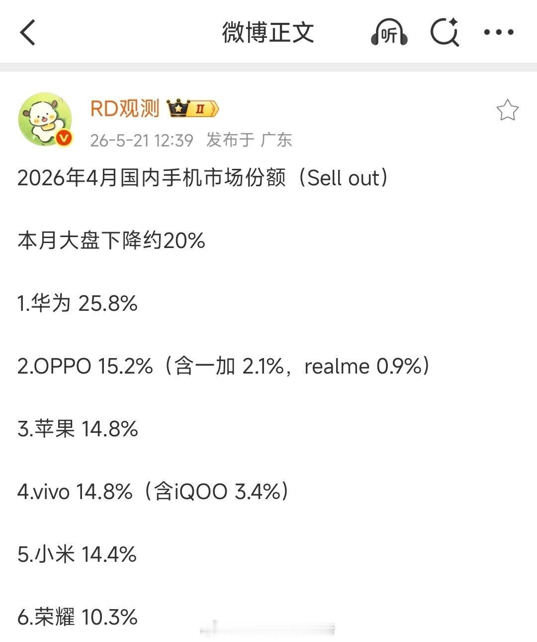4月手机市场激活量，华为份额超过25%，新的nova也马上要发了，份额会不会进一