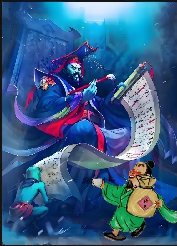 黄泉路上讨杯酒，
我与阎罗争一宿，
为何好人不长寿，
…………？

上联：今把话