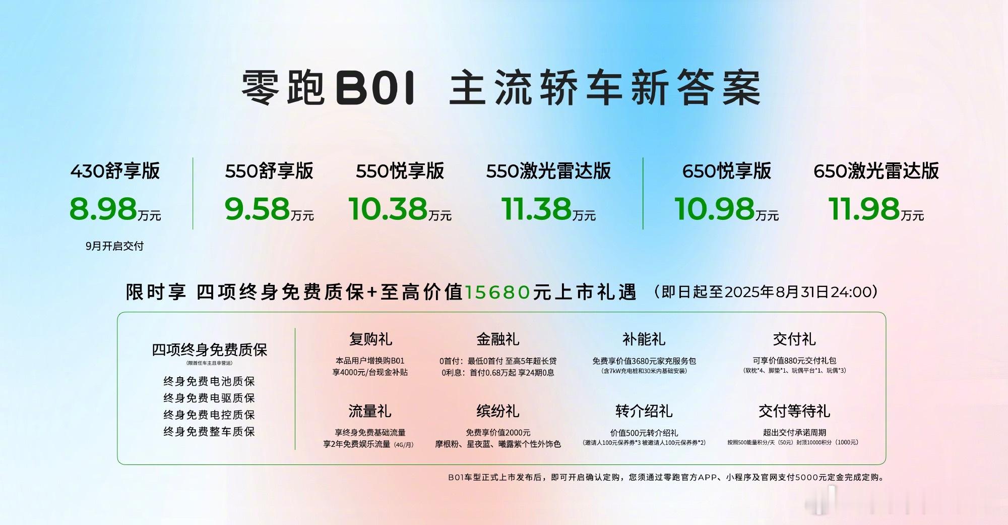 零跑B01还是太全面了零跑B01今晚上市，售价8.98万-11.98万，A级尺寸