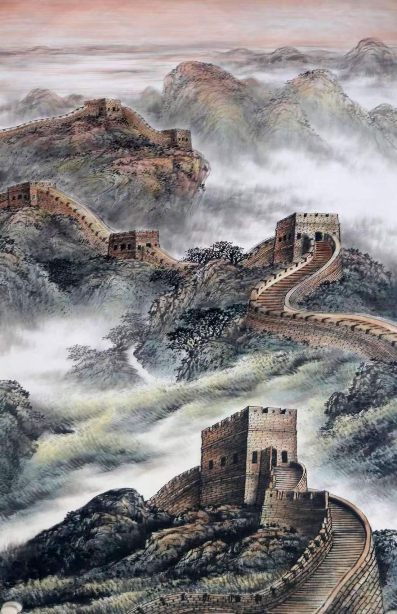 雄关万里。长城国画书画欣赏 感受国画的意境之美 书画艺术 国画山水