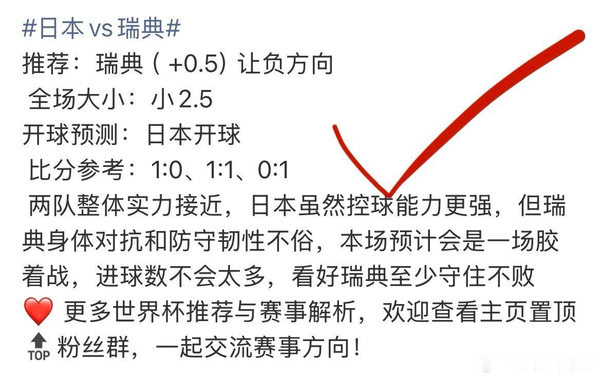 世界杯日本vs瑞典 方向预测波胆全中👏10:00两场巴拉圭vs澳大利亚土耳其v