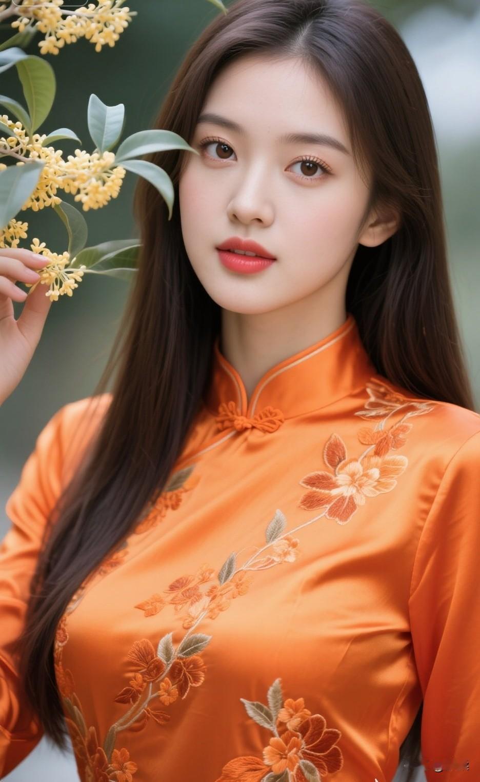 温柔橙花旗袍，古典优雅之美国风礼服旗袍