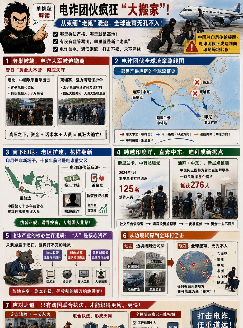 最近电诈团伙正在疯狂“大搬家”。
中国驻印尼使馆刚发了提醒，越来越多原本盘踞在柬