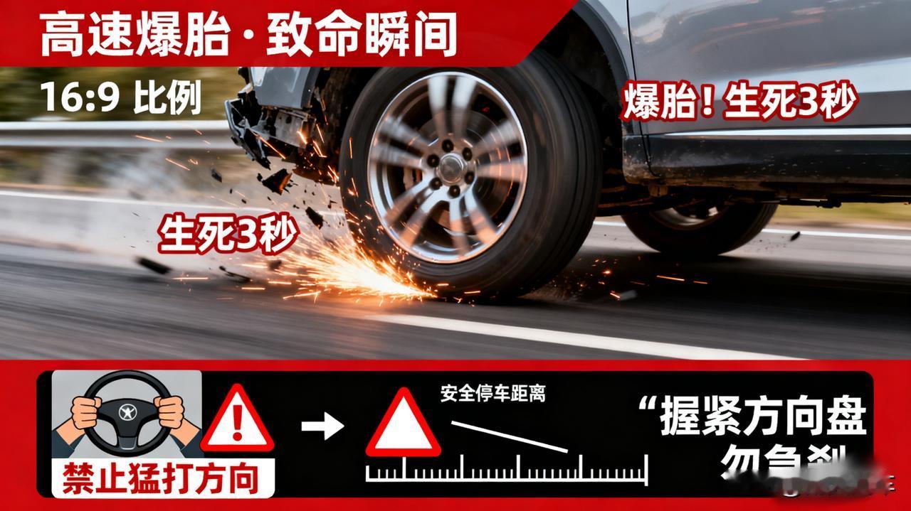 高速上爆胎，踩刹车是自杀！正确做法是…
   
记住：紧握方向盘，不要猛踩刹车！