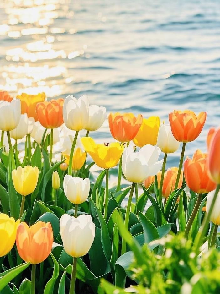 分享一张我拍到的绚烂绽放的花。
那是在一个阳光明媚的午后，
我路过一片郁金香花海