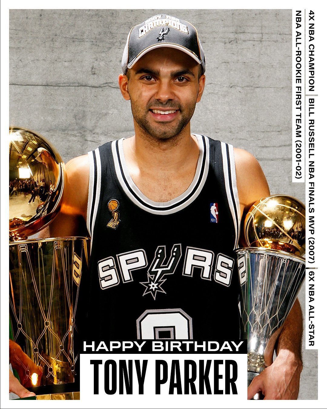 NBA官方祝福托尼-帕克43岁生日快乐🎂🎂法国跑车生快[可爱][可爱] ​​