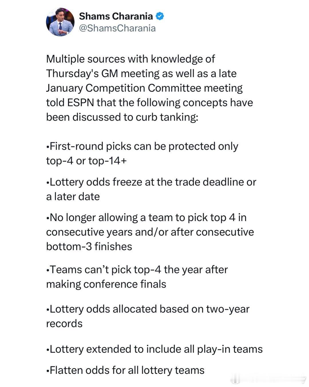 Shams：NBA总裁亚当萧华周五与30支球队总经理会议上表示，联盟计划在下赛季