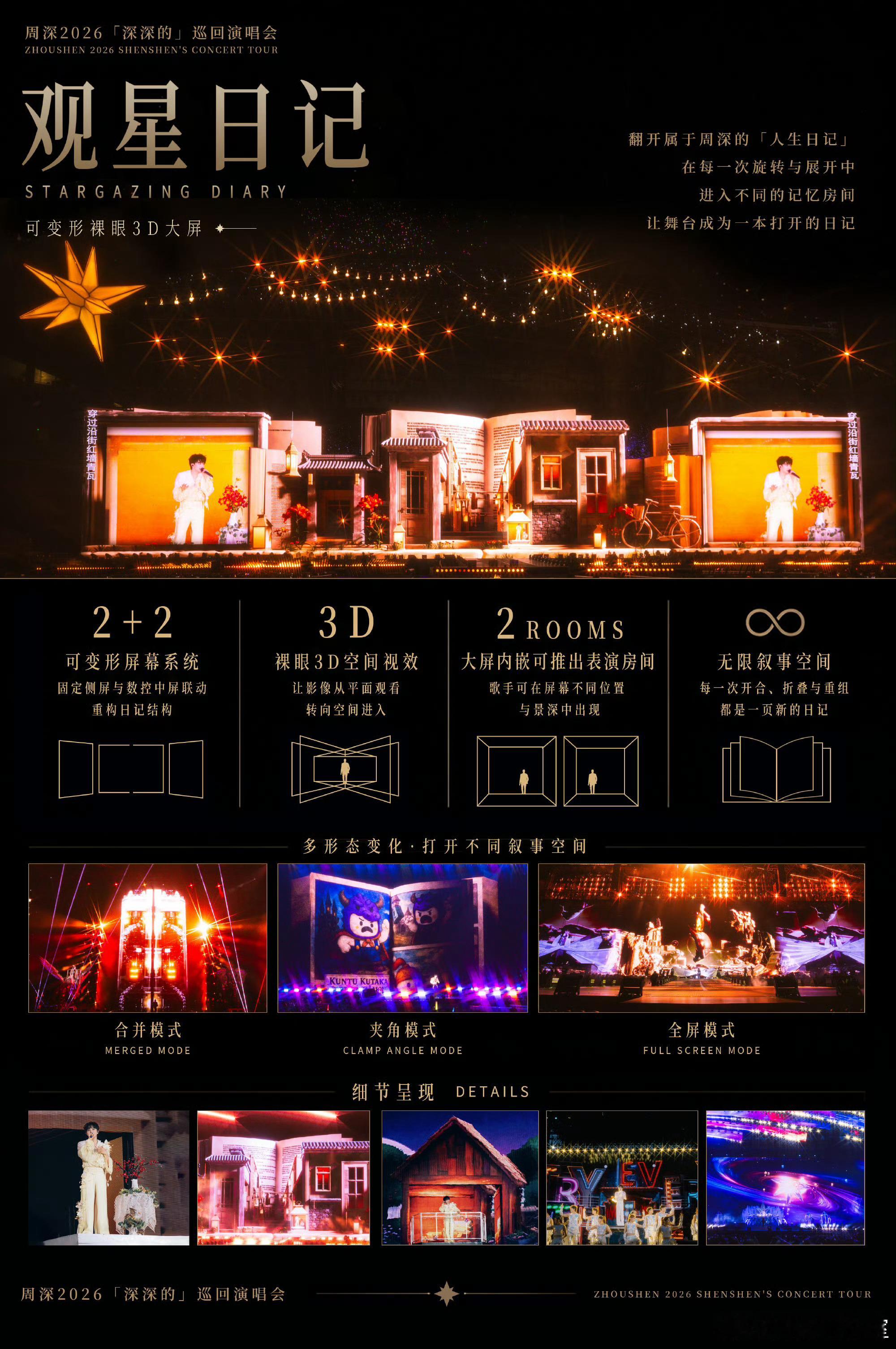 周深演唱会舞台装置从八十米流星划破长空，到二十米米子星塔落座现场，裸眼3D构筑梦