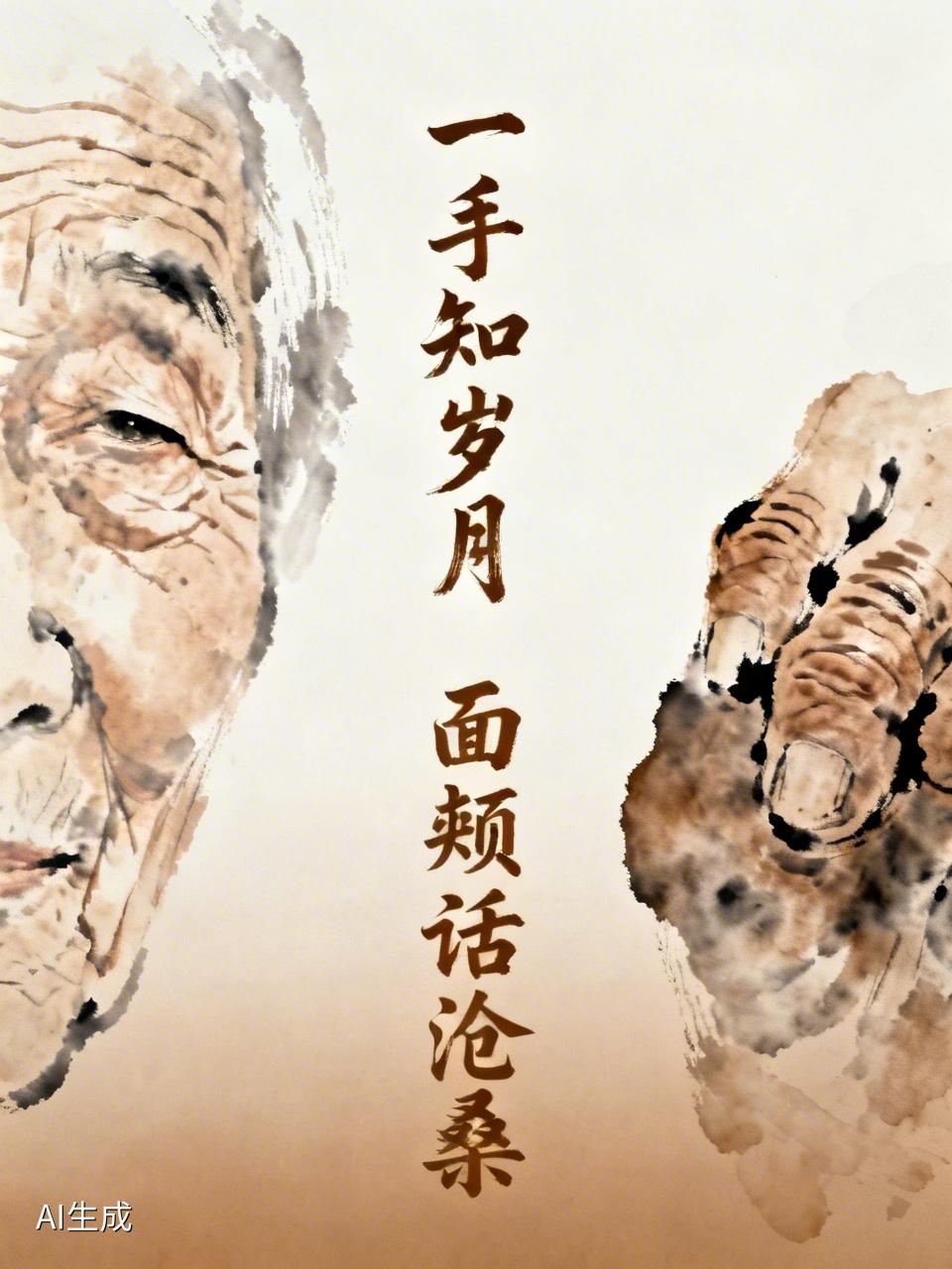 这上联“一手知岁月”，短短五个字，把岁月的痕迹和人生的感悟都藏在里头了。而“面颊