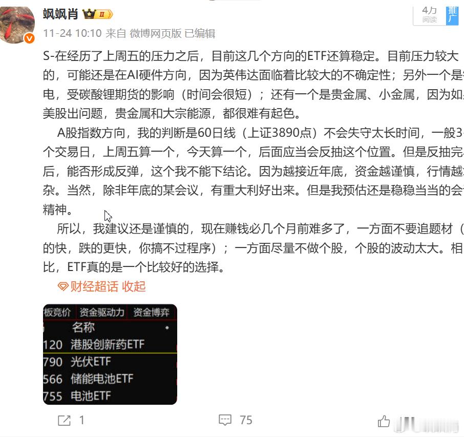 S-今天触及了3895这个位置，压力不小。下一步怎么走，确实需要观察，我也做不了
