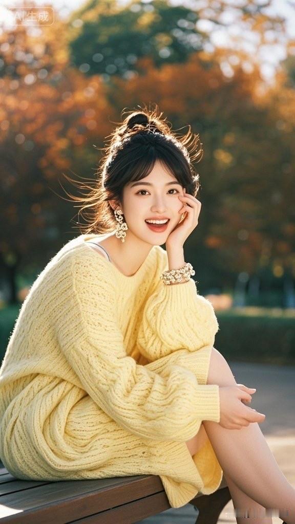 阳光下的女孩，微笑如秋叶。