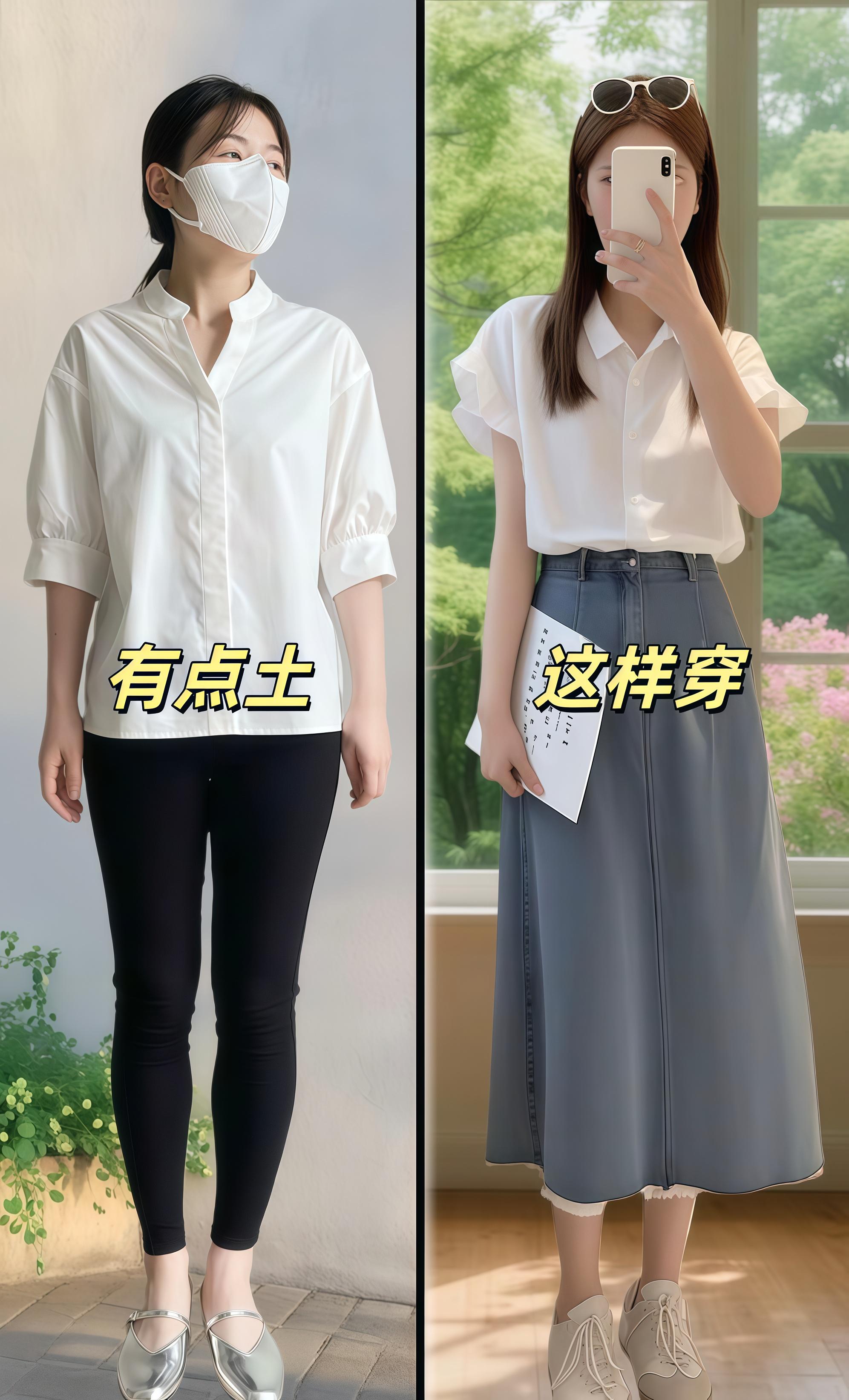 简简单单就很好看！！小个子 微胖姐妹都去给我穿这套！复古短袖衬衫➕高腰...