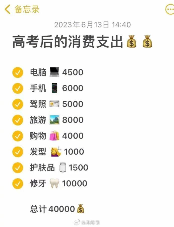 多家主流媒体曾针对高考后孩子开出万元购物清单、普通家庭无力承担的现象推出相关新闻
