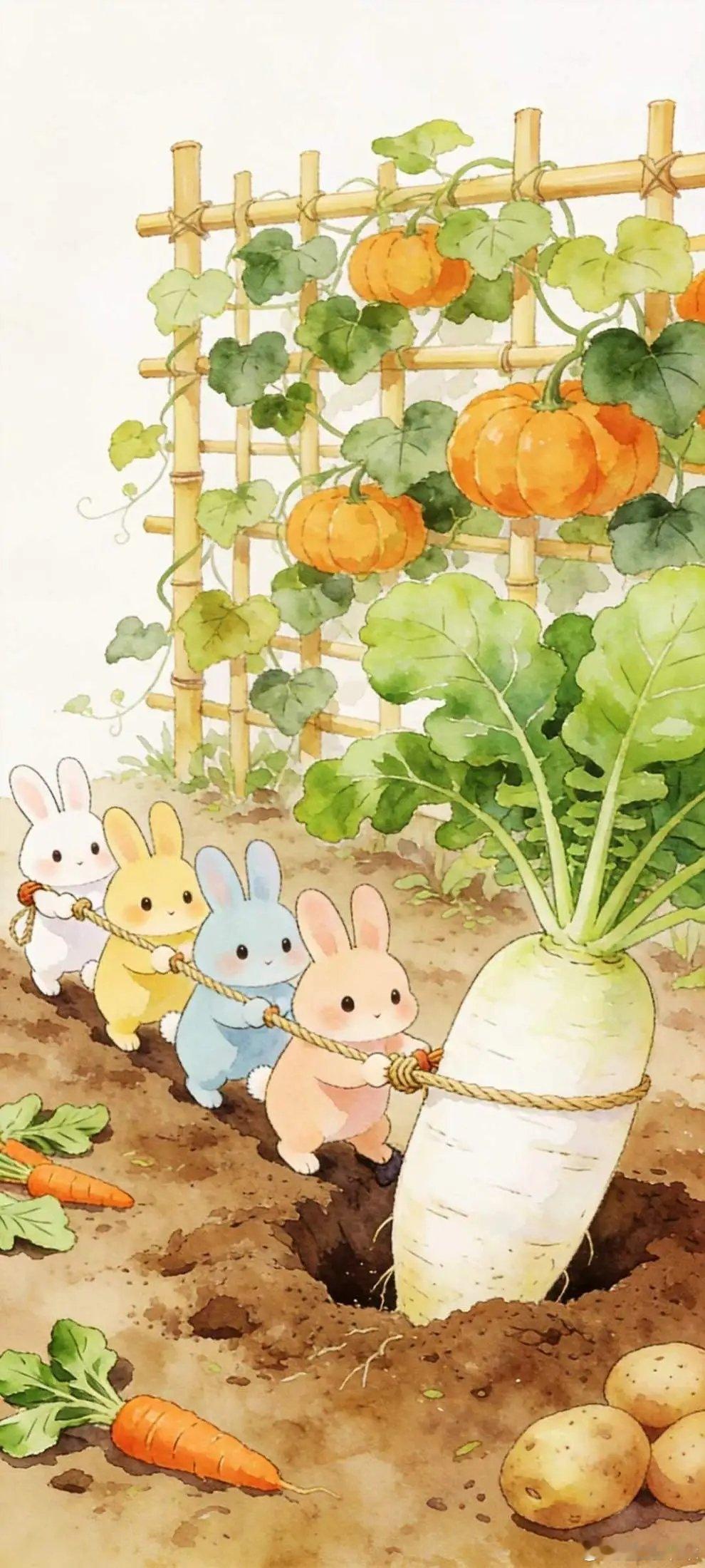 一期水彩插画小动物快乐嘻戏可爱壁纸 