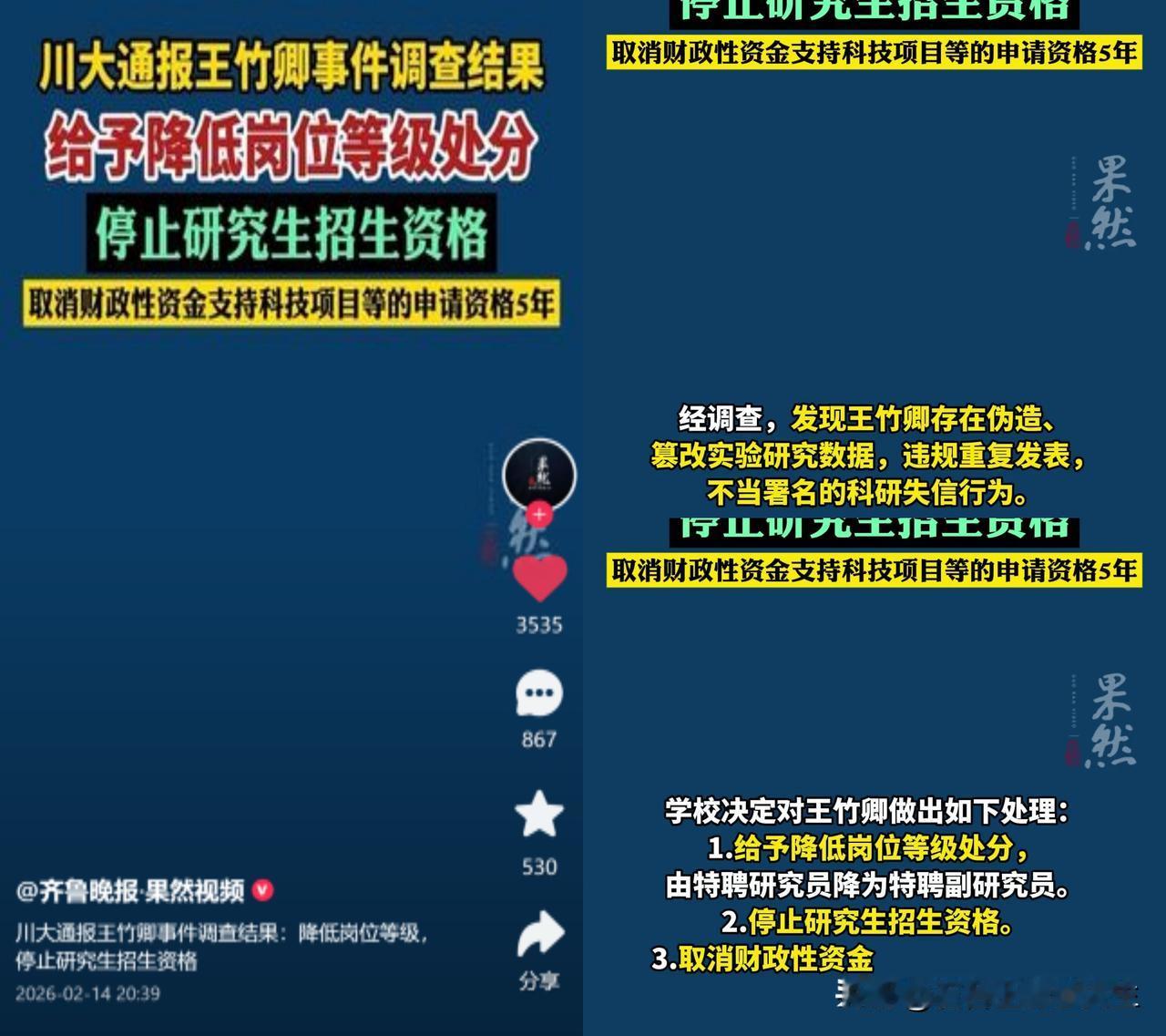 83页实锤举报，只换降级？

川大的王竹卿被学生联名举报，83页PDF列满学