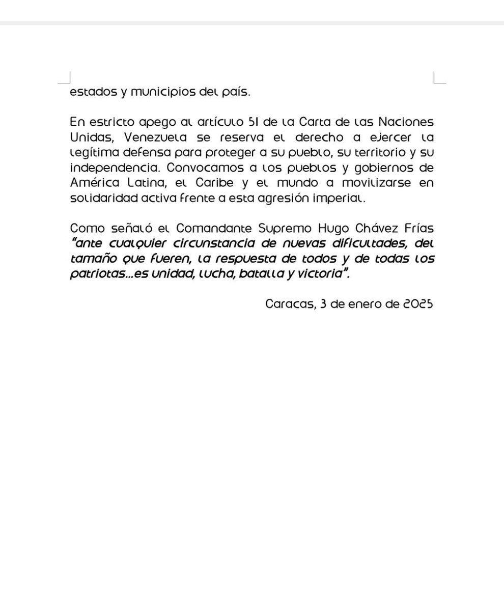 委内瑞拉政府在其首都加拉加斯和其他城市遭到袭击后发表的声明中将其归因于美国政府。