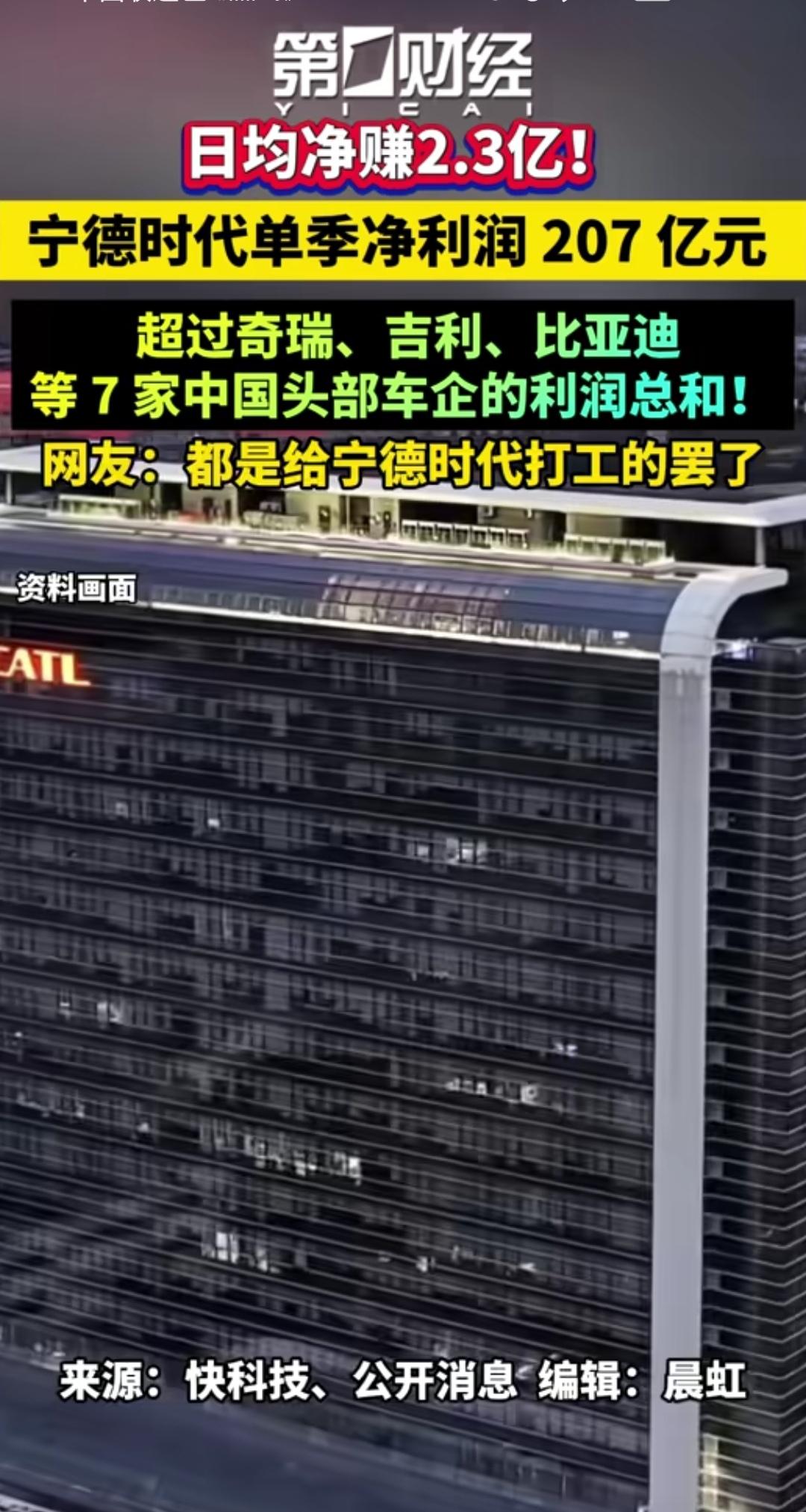 宁德时代，真正的巨无霸！净利润超过奇瑞、吉利、比亚迪七大车企的总和。
   其单