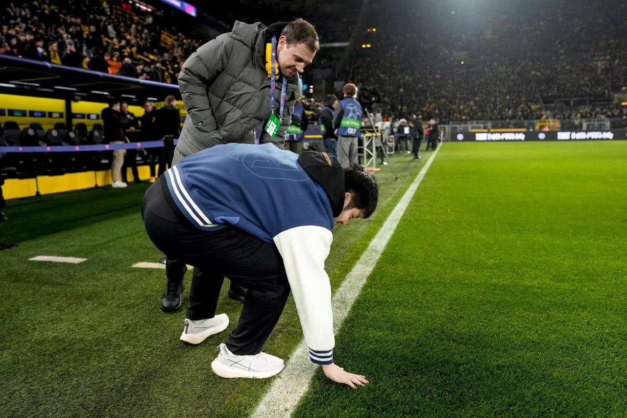 樊振东的手形真的好漂亮！
白白净净的，
看起来还很修长。
轻轻抚摸绿茵草坪那一刻