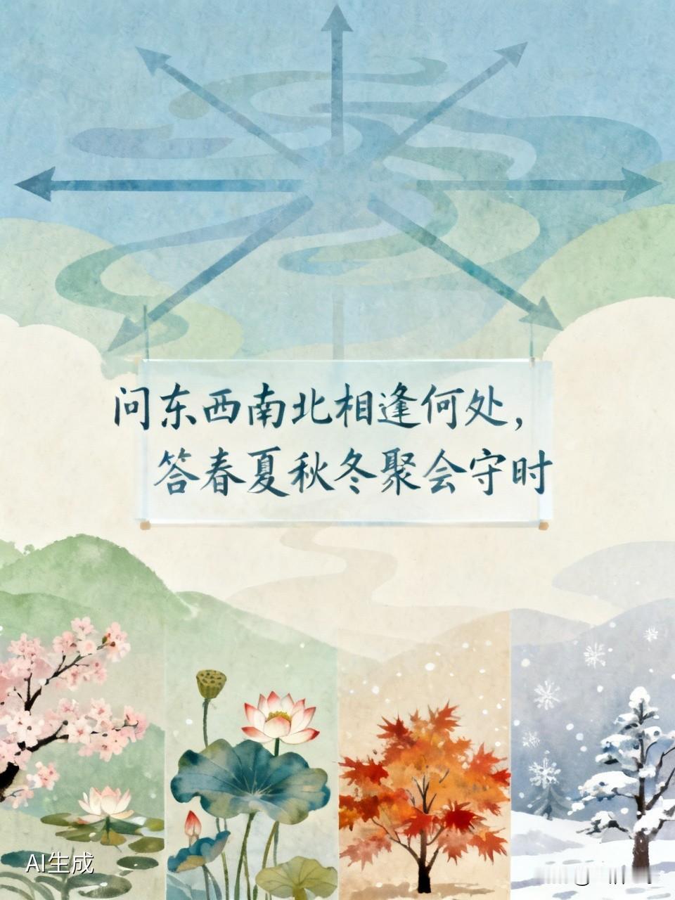 “问东西南北相逢何处，答春夏秋冬聚会守时”，这一问一答太妙了！东西南北代表着空间