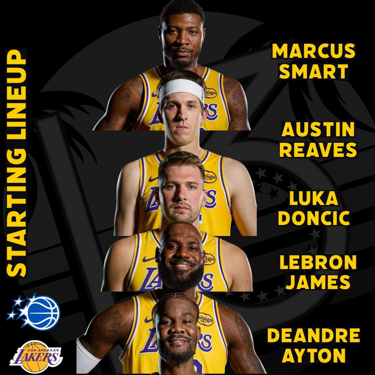 今日首发：斯玛特、小里、东契奇、老詹、艾顿！魔术vs湖人洛杉矶湖人