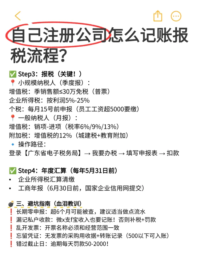自己注册公司怎么记账报税流程?