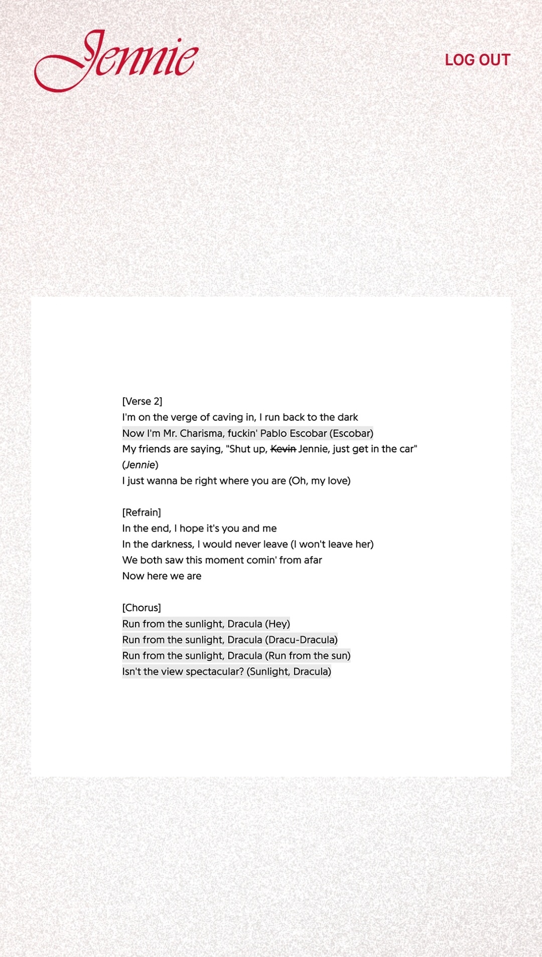 260203 Jennie官网更新🤩点击后自动跳转到GENIUS，是Tame 