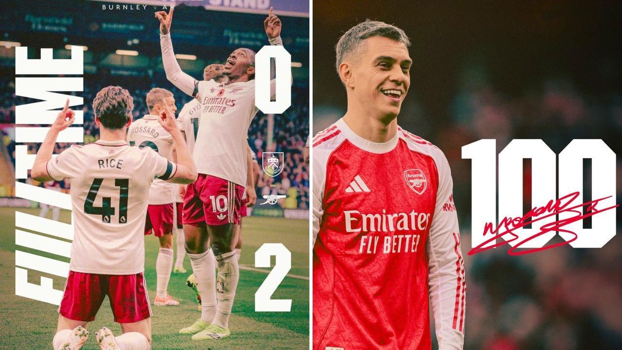 英超：阿森纳客场2-0击败伯恩利，各项赛事取得九连胜。
约克雷斯率先建功，赖斯再