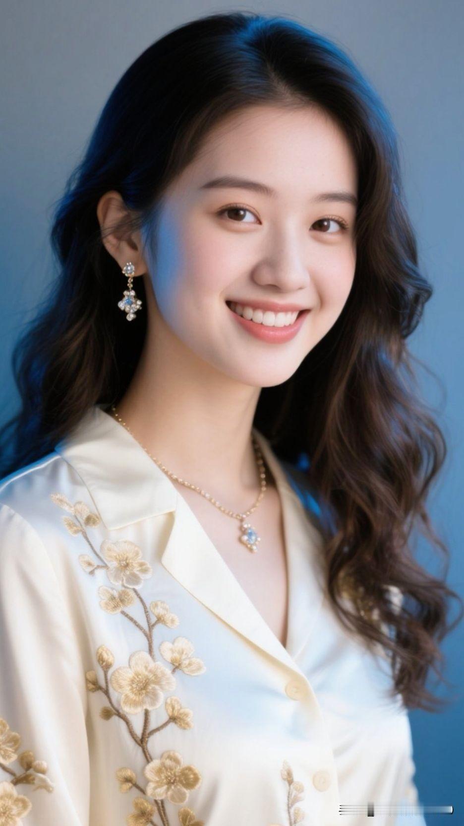 🌼 金绣的花在柔缎上织成月光的诗，碎钻耳坠坠着星子的私语，一笑时，整个世界都浸