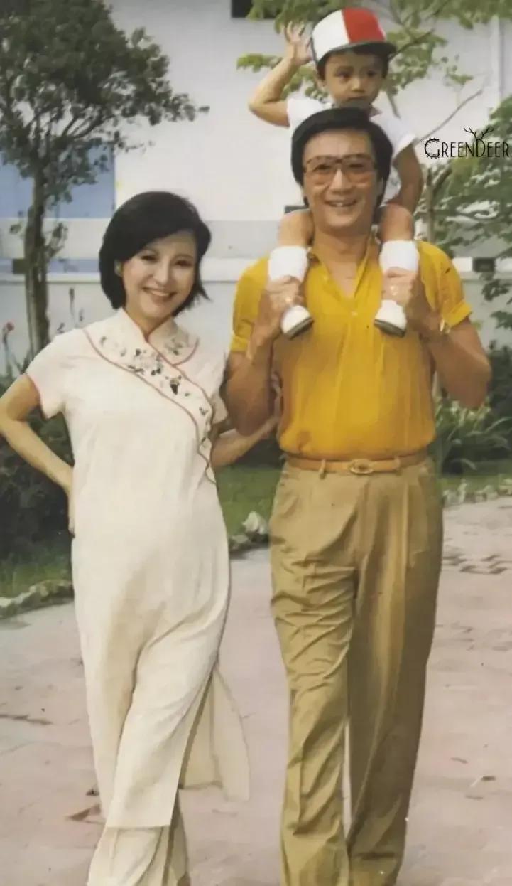 谢霆锋小时候坐在爸爸肩膀上的画面，谢贤风流倜傥，拉姑美貌绝伦，腹中孕育着小生命，