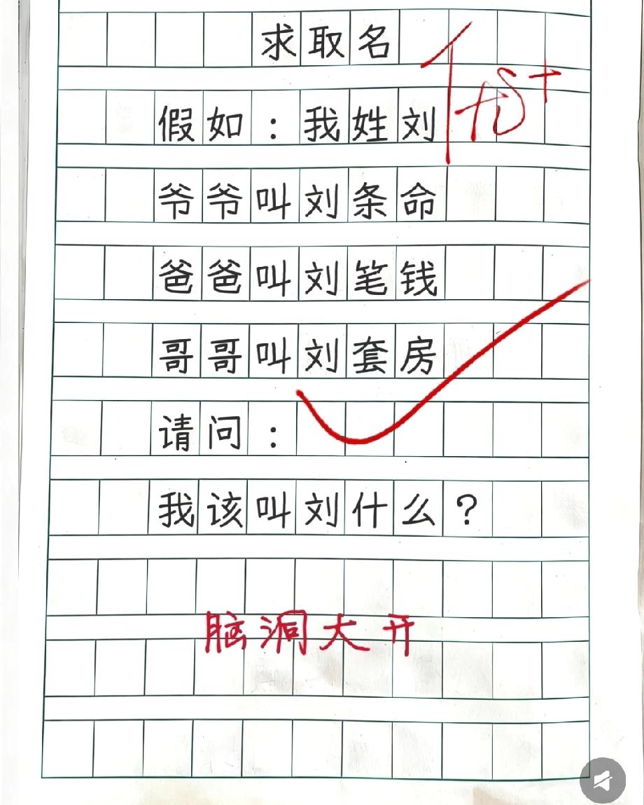 笑喷！小学生作文求取名，爷爷刘条命爸爸刘笔钱，你猜他该叫啥？